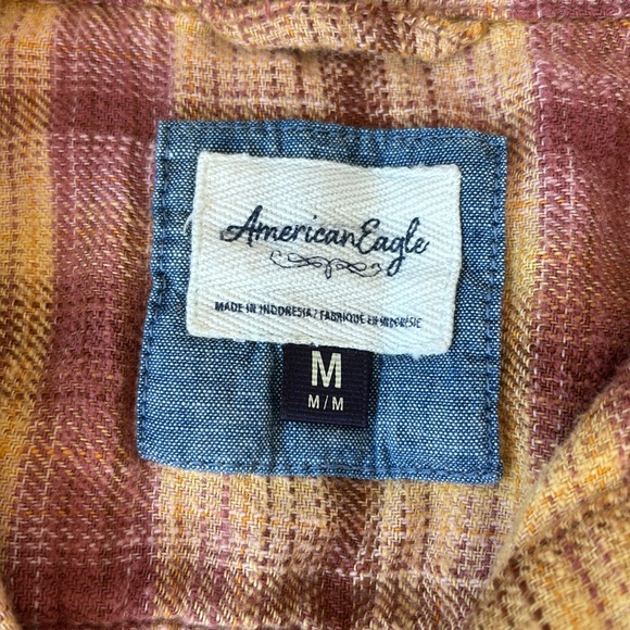 AMERICAN EAGLE Button Down Brown & Burnt Orange PLAID FLANNEL Shirt - Picture 2 of 10
